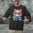 Adorable Book Lover Maine Coon Cat With Reading Glasses Cute Unisex Sweatshirt