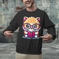 Adorable Book Lover Persian Cat With Reading Glasses Cute Unisex Sweatshirt