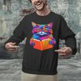 Cat Book Shirt Colorful Cat Reading Book Unisex Sweatshirt