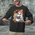 Cute Cozy Ghost Reading With Cat Book Lover Autumn Fall Unisex Sweatshirt