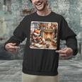 Fox Reads By Fireplace In Cabin Rustic Book Cozy Cup Tea Unisex Sweatshirt