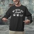 My Needs Are Simple Cat Dog Reading Book Coffee Unisex Sweatshirt My Needs Are Simple Cat Dog Reading Book Coffee Unisex Sweatshirt