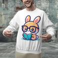 Adorable Book Lover Rabbit With Reading Glasses Cute Premium Unisex Sweatshirt