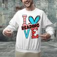 I Heart Books Love Reading Red And Stripe Animated Cat For Men Women Girls Kids Unisex Sweatshirt