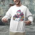 Snowman Reading Book Lovers Christmas Bookworm Librarian Unisex Sweatshirt