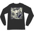 Bigfoot With Alien Reading A Book Bigfoot And UFO Unisex Long Sleeve T-Shirt