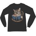 Cute Cat Reading Books With Tea Unisex Long Sleeve T-Shirt