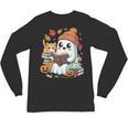 Cute Cozy Ghost Reading With Cat Book Lover Autumn Fall Unisex Long Sleeve T-Shirt Cute Cozy Ghost Reading With Cat Book Lover Autumn Fall Unisex Long Sleeve T-Shirt