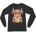 Cute Highland Cow Reading Book Unisex Long Sleeve T-Shirt Cute Highland Cow Reading Book Unisex Long Sleeve T-Shirt