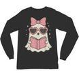 Ghost Reading Book Halloween Cat Lover Unisex Long Sleeve T-Shirt