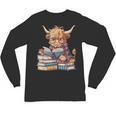Highland Cow Reading Book Librarian Library Unisex Long Sleeve T-Shirt