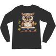 Owl Reading A Book Perched On A Branch Bookworm Unisex Long Sleeve T-Shirt