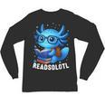 Readsolotl Blue Kawaii Axolotl Book Lover Reading Unisex Long Sleeve T-Shirt