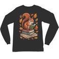 Squirrel Reading Book Lovers Fall Leaves Library Books Unisex Long Sleeve T-Shirt