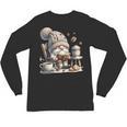 Vintage Cute Gnome Reading Book Coffee Cute Gnome Graphic Unisex Long Sleeve T-Shirt