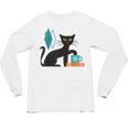 Cat Midcentury With Book And Coffee Atomic Age Mid Century Unisex Long Sleeve T-Shirt Cat Midcentury With Book And Coffee Atomic Age Mid Century Unisex Long Sleeve T-Shirt