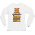 Cute Orange Tabby Cat Reading On Pile Of Books Unisex Long Sleeve T-Shirt Cute Orange Tabby Cat Reading On Pile Of Books Unisex Long Sleeve T-Shirt