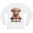 Highland Cow Reading Book Bookworm Unisex Long Sleeve T-Shirt