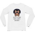 Just a Girl Who Loves Books Messy Bun Black Women Reading Unisex Long Sleeve T-Shirt Just a Girl Who Loves Books Messy Bun Black Women Reading Unisex Long Sleeve T-Shirt
