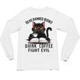 Read Banned Books Drink Coffee Fight Evil Retro Cat Unisex Long Sleeve T-Shirt