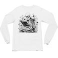 Skeleton Skull Halloween Book Reading Books Lover Teacher Unisex Long Sleeve T-Shirt