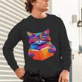 Cat Book Shirt Colorful Cat Reading Book Unisex Long Sleeve T-Shirt