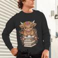 Cute Baby Highland Cow Reading Book Librarian Bookworm Unisex Long Sleeve T-Shirt