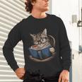 Cute Cat Reading Books With Tea Unisex Long Sleeve T-Shirt