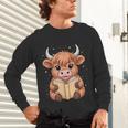 Cute Highland Cow Reading Book Unisex Long Sleeve T-Shirt Cute Highland Cow Reading Book Unisex Long Sleeve T-Shirt