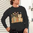 Cute Kawaii Cat Books Flowers Unisex Long Sleeve T-Shirt