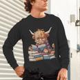 Highland Cow Reading Book Librarian Library Unisex Long Sleeve T-Shirt