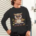Owl Reading A Book Perched On A Branch Bookworm Unisex Long Sleeve T-Shirt