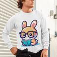 Adorable Book Lover Rabbit With Reading Glasses Cute Premium Unisex Long Sleeve T-Shirt