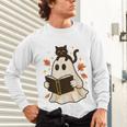 Books Ghost Reading Book Halloween Library Cat Fall Unisex Long Sleeve T-Shirt Books Ghost Reading Book Halloween Library Cat Fall Unisex Long Sleeve T-Shirt
