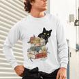 Cat And Books Flowers Reading Club Cat Lover Bookworm Unisex Long Sleeve T-Shirt