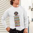 Cute Wiener Dog Dachshund Reading On Pile Of Books Unisex Long Sleeve T-Shirt Cute Wiener Dog Dachshund Reading On Pile Of Books Unisex Long Sleeve T-Shirt
