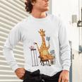 Giraffe Reading Tea Books Coffee Book Lover Graphic Unisex Long Sleeve T-Shirt