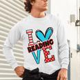 I Heart Books Love Reading Red And Stripe Animated Cat For Men Women Girls Kids Unisex Long Sleeve T-Shirt