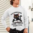 Read Banned Books Drink Coffee Fight Evil Retro Cat Unisex Long Sleeve T-Shirt