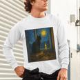 Van Gogh Starry Night Art Cat And Book Lovers Unisex Long Sleeve T-Shirt