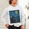 Van Gogh Starry Night Fantasy Reader Dragon Reading Book Unisex Long Sleeve T-Shirt Van Gogh Starry Night Fantasy Reader Dragon Reading Book Unisex Long Sleeve T-Shirt