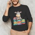 Adorable Donkey With Heart Sitting On Colorful Book Stack Unisex Long Sleeve T-Shirt