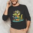 Alligator Reading a Book Animal Unisex Long Sleeve T-Shirt Alligator Reading a Book Animal Unisex Long Sleeve T-Shirt