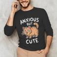 Anxious But Cute Anxiety Meme Cat Lover Introvert For Men Women Unisex Long Sleeve T-Shirt