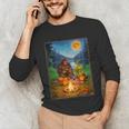 Bigfoot And Alien Reading Books Campfire Halloween Unisex Long Sleeve T-Shirt