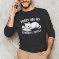 Books Are My Favorite People Cat With Coffee Mug Book Lovers Unisex Long Sleeve T-Shirt