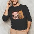 Capybara Axolotl Kawaii Kids Anime Book Lover Reading Unisex Long Sleeve T-Shirt Capybara Axolotl Kawaii Kids Anime Book Lover Reading Unisex Long Sleeve T-Shirt