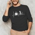 Cat Book Coffee Lover Heartbeat Cat Lover Book Lover Unisex Long Sleeve T-Shirt