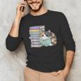 Cat On Books Pets Cats Reading Book Nerd Read Reader Bookcat Unisex Long Sleeve T-Shirt