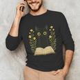 Cat Reading Book Flowers Unisex Long Sleeve T-Shirt